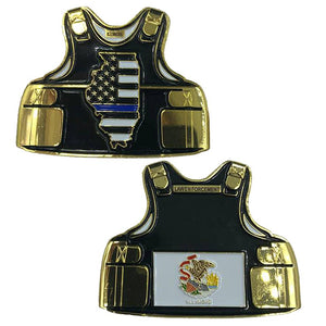 Illinois LEO Thin Blue Line Police Body Armor State Flag Challenge Coins D-010 - www.ChallengeCoinCreations.com
