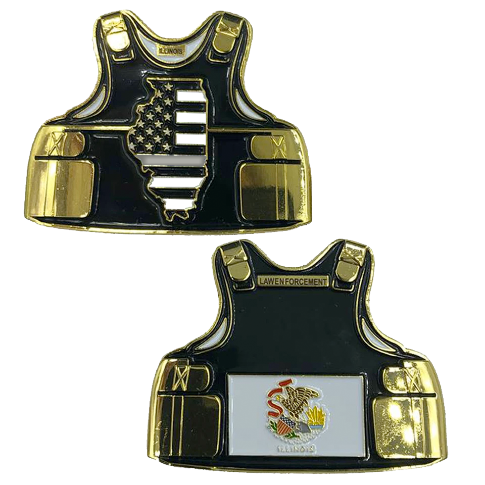 Illinois CO Correctional Officer Corrections Jail Prison Guard Thin Gray Line Police Body Armor State Flag Challenge Coins BL9-006 - www.ChallengeCoinCreations.com