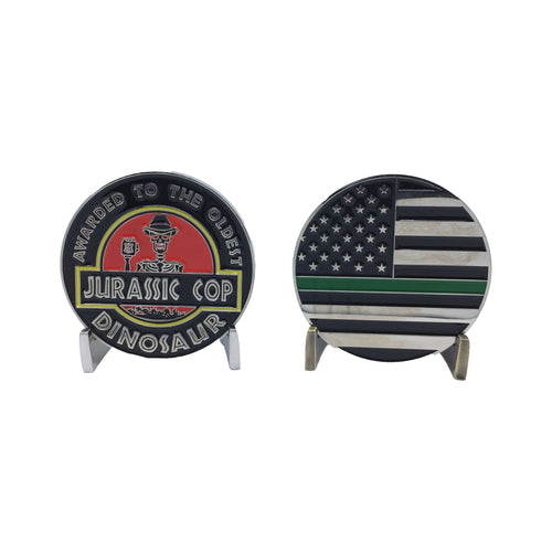 Parody Jurassic Cop Parody Dinosaur Thin Green Line Challenge Coin EE-02A