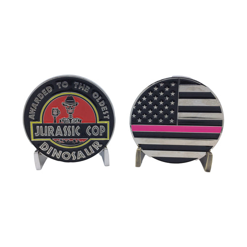 Breast Cancer Awareness Jurassic Cop Parody Dinosaur Thin Pink Line Challenge Coin EE-01A