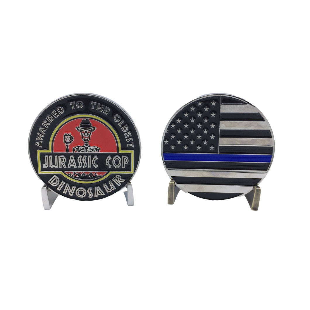 Parody Jurassic Cop Parody Dinosaur Thin Blue Line Challenge Coin EE-03A