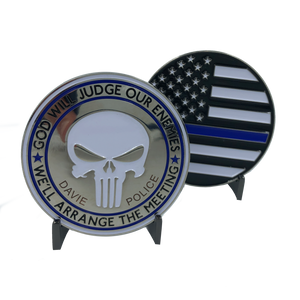 SK-006 Davie PD Thin Blue Line Skull God Will Judge Challenge Coin Police Law Enforcement PD - www.ChallengeCoinCreations.com