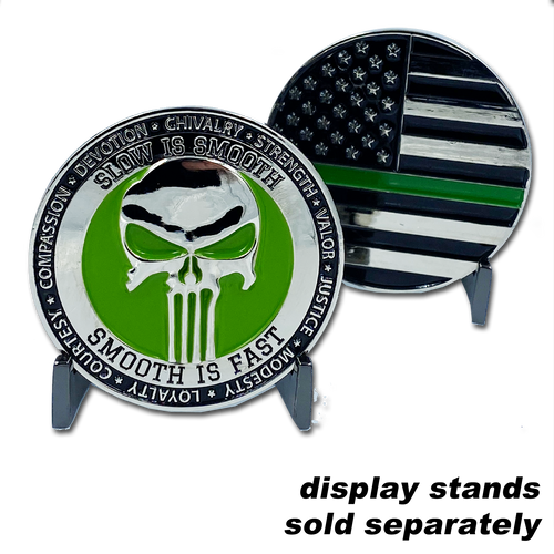SK-010 Thin Green Line Border Patrol Skull Challenge Coin Bp sheriff cbp bpo amo ofo Conservation Personnel - www.ChallengeCoinCreations.com