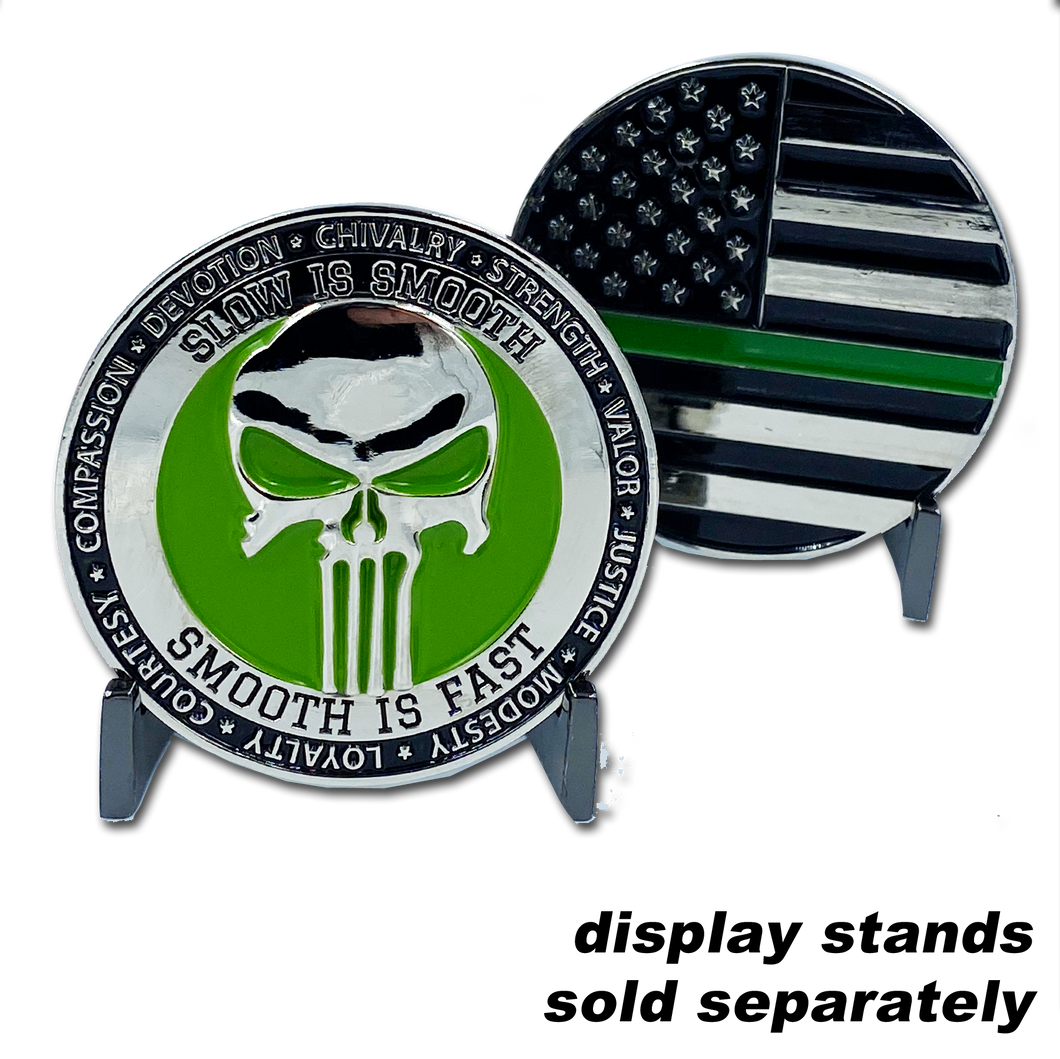 SK-010 Thin Green Line Border Patrol Skull Challenge Coin Bp sheriff cbp bpo amo ofo Conservation Personnel - www.ChallengeCoinCreations.com