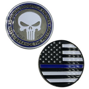 SK-001 Field OPs Thin Blue Line Skull God Will Judge Challenge Coin Police Law Enforcement PD - www.ChallengeCoinCreations.com