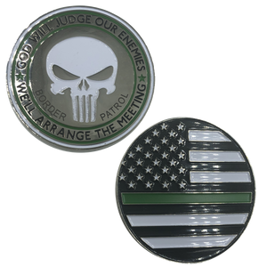 SK-009 Rare Border Patrol Thin Green Line Skull God Will Judge Challenge Coin Police Law Enforcement PD - www.ChallengeCoinCreations.com