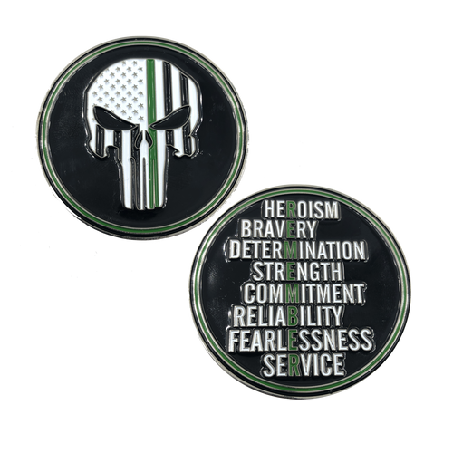 SK-004 Border Patrol Sheriff thin green line REMEMBER Skull challenge coin - www.ChallengeCoinCreations.com