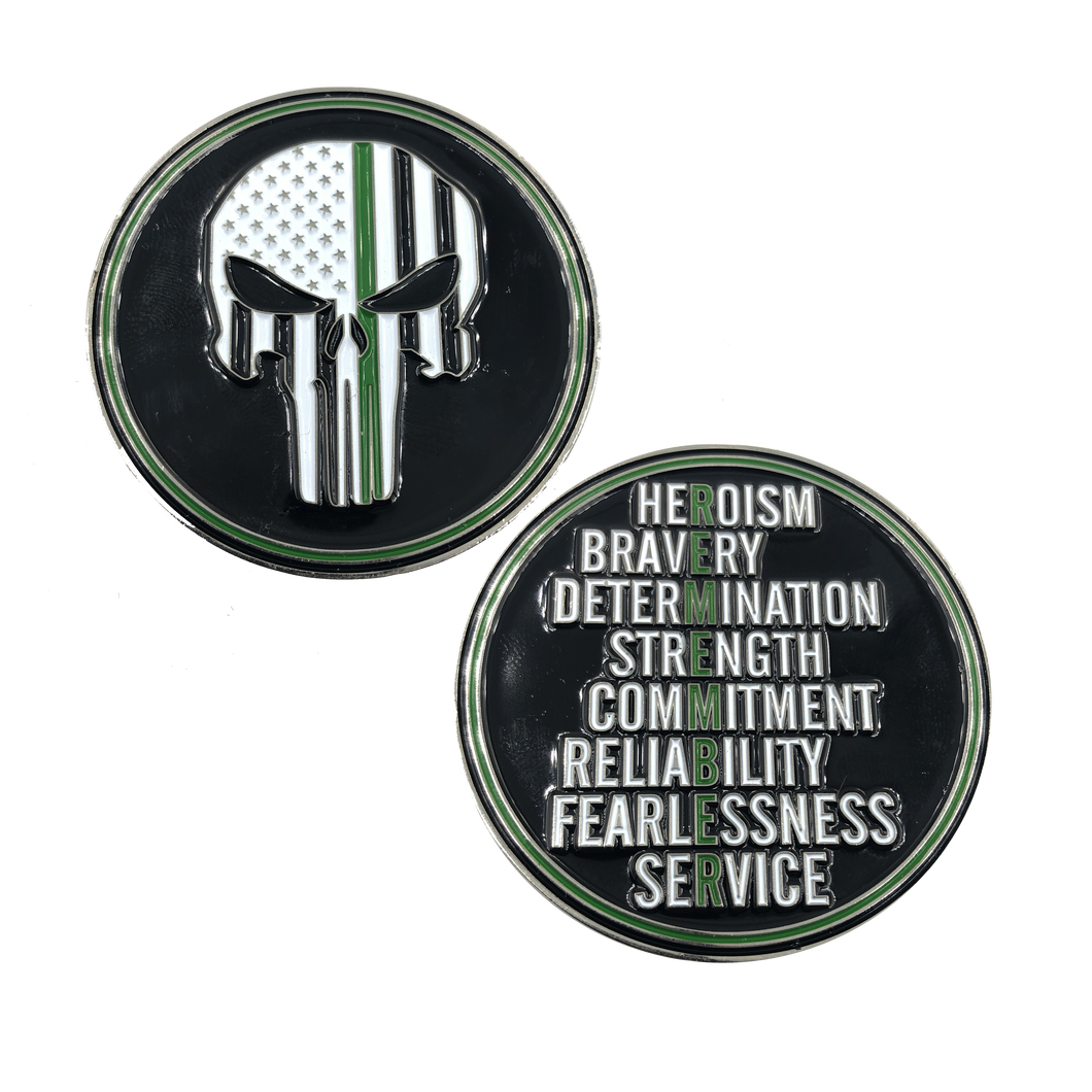 SK-004 Border Patrol Sheriff thin green line REMEMBER Skull challenge coin - www.ChallengeCoinCreations.com