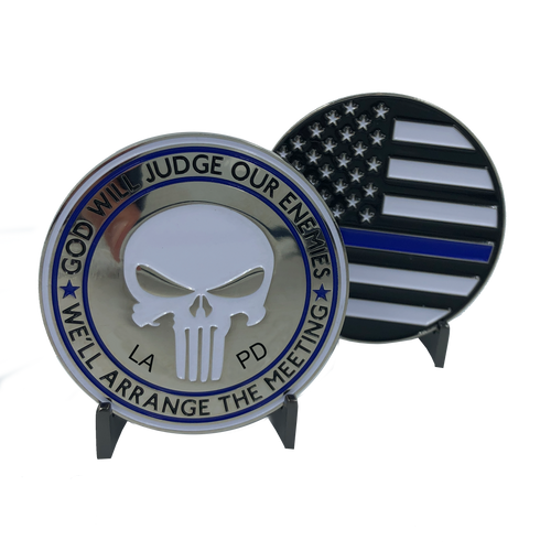 LAPD Thin Blue Line Skull God Will Judge Challenge Coin Police Law Enforcement PD SK-014A - www.ChallengeCoinCreations.com