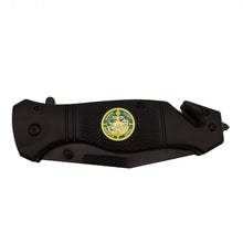 Load image into Gallery viewer, Monroe County Sheriff&#39;s Office Police collectible 3-in-1 Police Tactical Rescue Knife with Seatbelt Cutter Steel Serrated Blade Glass Breaker - www.ChallengeCoinCreations.com
