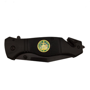 Monroe County Sheriff's Office Police collectible 3-in-1 Police Tactical Rescue Knife with Seatbelt Cutter Steel Serrated Blade Glass Breaker - www.ChallengeCoinCreations.com