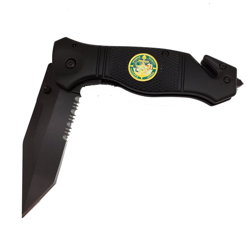 Monroe County Sheriff's Office Police collectible 3-in-1 Police Tactical Rescue Knife with Seatbelt Cutter Steel Serrated Blade Glass Breaker - www.ChallengeCoinCreations.com