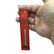 Load image into Gallery viewer, Red Spacex Keychain or Luggage Pull Remove Before Launch Replace After Launch LKC-17 - www.ChallengeCoinCreations.com