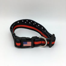 Load image into Gallery viewer, Classic Thin Red Line Dog Collar Firefighter Fireman EMS Rescue Paramedic Medic EMT - www.ChallengeCoinCreations.com
