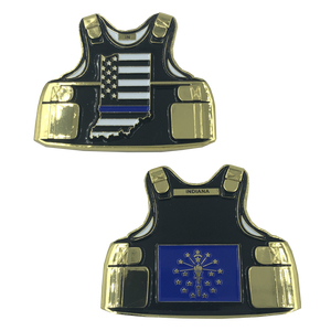 Indiana LEO Thin Blue Line Police Body Armor State Flag Challenge Coins D-011 - www.ChallengeCoinCreations.com