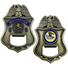 INS Challenge Coin Bottle Opener Legacy Immigration Inspector Special Agent DOJ not CBP DL3-04 - www.ChallengeCoinCreations.com