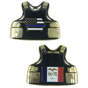 IOWA LEO Thin Blue Line Police Body Armor State Flag Challenge Coins C-022 - www.ChallengeCoinCreations.com