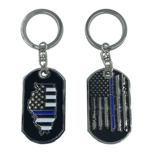 Illinois Thin Blue Line Challenge Coin Dog Tag Keychain Police Law Enforcement II-006 - www.ChallengeCoinCreations.com