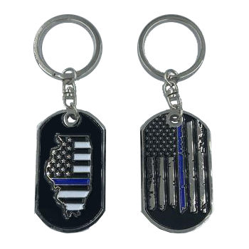 Illinois Thin Blue Line Challenge Coin Dog Tag Keychain Police Law Enforcement II-006 - www.ChallengeCoinCreations.com