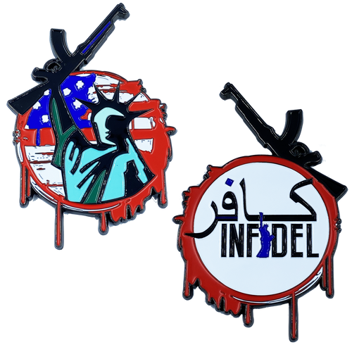 Infidel Statue of Liberty American Flag M4 Thin Blue Line Challenge Coin Police NYPD LAPD CBP FBI FAM DL8-08 - www.ChallengeCoinCreations.com