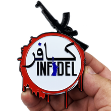 Load image into Gallery viewer, Infidel Statue of Liberty American Flag M4 Thin Blue Line Challenge Coin Police NYPD LAPD CBP FBI FAM DL8-08 - www.ChallengeCoinCreations.com