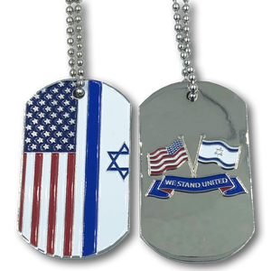 American Flag and Israeli Flag Dog Tags Challenge Coin United We Stand I-002 - www.ChallengeCoinCreations.com
