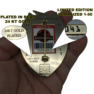 Jurassic World 24 KT Gold Plated Security Supervisor Badge Serialized 1-50 JWG
