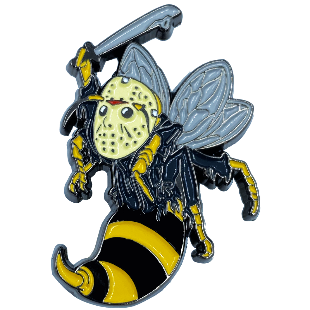 Jason Voorhees Goalie Mask Friday the 13th inspired Killer Wasp Pin CL4-16 - www.ChallengeCoinCreations.com