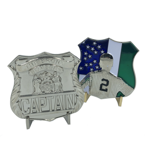 Captain Yankees inspired NYPD themed Jeter Bronx Bomber Badge Challenge Coin G-004 - www.ChallengeCoinCreations.com