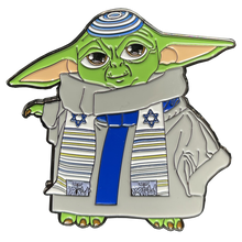 Load image into Gallery viewer, Jewish Yoda inspired pin with Yarmulke Kippah Hanukkah Passover Star Wars themed Bar Mitzvah parody EL9-006 - www.ChallengeCoinCreations.com