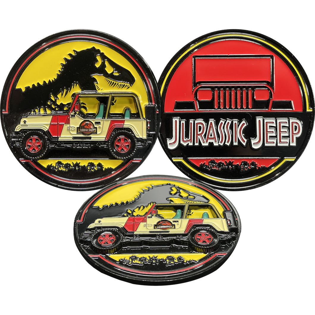 Jurassic Tyrannosaurus Rex Dinosaur Truck 4x4 Challenge Coin BL17-004 - www.ChallengeCoinCreations.com