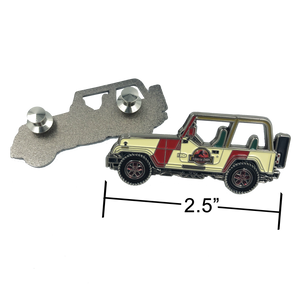 Jurassic Park inspired Jeep pin (2.5 inch with 2 pin posts and spring loaded clasps) EE-009 - www.ChallengeCoinCreations.com