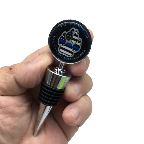 Canine K-9 K9 Thin Blue Line Police LEO CBP Customs Wine Stopper Collectable Gift - www.ChallengeCoinCreations.com