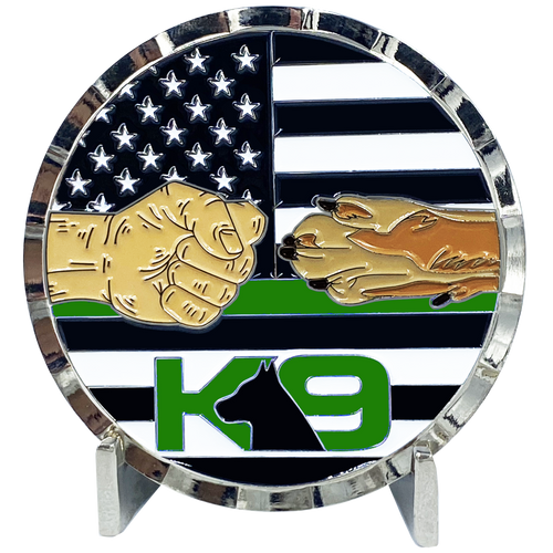 K9 Police Thin Green Line Challenge Coin Fist Paw Bump CBP Border Patrol Marines Army Deputy Sheriff EL6-004 - www.ChallengeCoinCreations.com