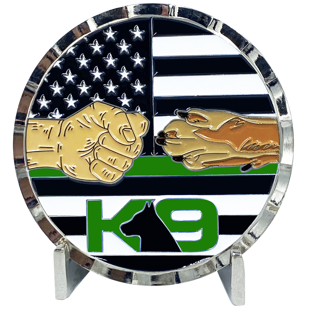 K9 Police Thin Green Line Challenge Coin Fist Paw Bump CBP Border Patrol Marines Army Deputy Sheriff EL6-004 - www.ChallengeCoinCreations.com