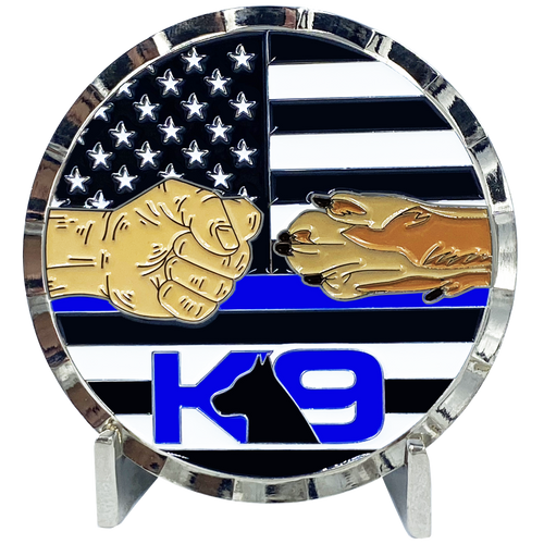 K9 Police Thin Blue Line Challenge Coin Fist Paw Bump E-009 - www.ChallengeCoinCreations.com