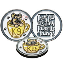 Load image into Gallery viewer, Cute K9 Puppy in coffee mug canine challenge coin police service dog handler BL14-003 - www.ChallengeCoinCreations.com