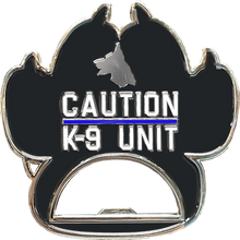 Load image into Gallery viewer, Thin Blue Line Police Canine K9 unit paw bottle opener challenge coin BL15-011 - www.ChallengeCoinCreations.com