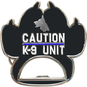 Thin Blue Line Police Canine K9 unit paw bottle opener challenge coin BL15-011 - www.ChallengeCoinCreations.com