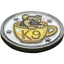 Load image into Gallery viewer, Cute K9 Puppy in coffee mug canine challenge coin police service dog handler BL14-003 - www.ChallengeCoinCreations.com