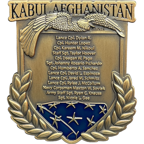 Kabul Afghanistan Final Inspection Memorial Challenge Coin Marines Navy August 26 2021 13 Soldiers BL17-012 - www.ChallengeCoinCreations.com