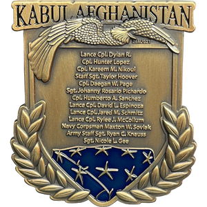 Kabul Afghanistan Final Inspection Memorial Challenge Coin Marines Navy August 26 2021 13 Soldiers BL17-012 - www.ChallengeCoinCreations.com