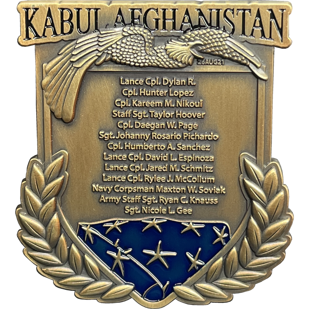 Kabul Afghanistan Final Inspection Memorial Challenge Coin Marines Navy August 26 2021 13 Soldiers BL17-012 - www.ChallengeCoinCreations.com