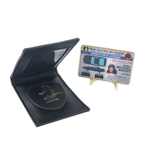Knight Rider badge in leather wallet with KITT Operator License on Metal Card (challenge coin) W-B02 - www.ChallengeCoinCreations.com