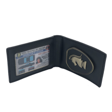 Load image into Gallery viewer, Knight Rider badge in leather wallet with KITT Operator License on Metal Card (challenge coin) W-B02 - www.ChallengeCoinCreations.com