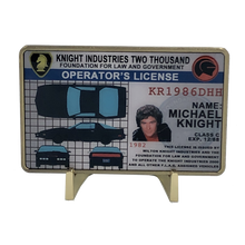 Load image into Gallery viewer, Knight Rider badge in leather wallet with KITT Operator License on Metal Card (challenge coin) W-B02 - www.ChallengeCoinCreations.com