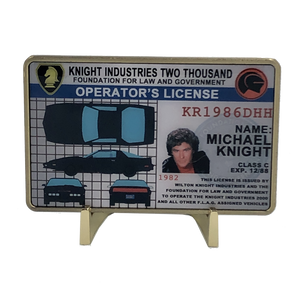 Knight Rider badge in leather wallet with KITT Operator License on Metal Card (challenge coin) W-B02 - www.ChallengeCoinCreations.com