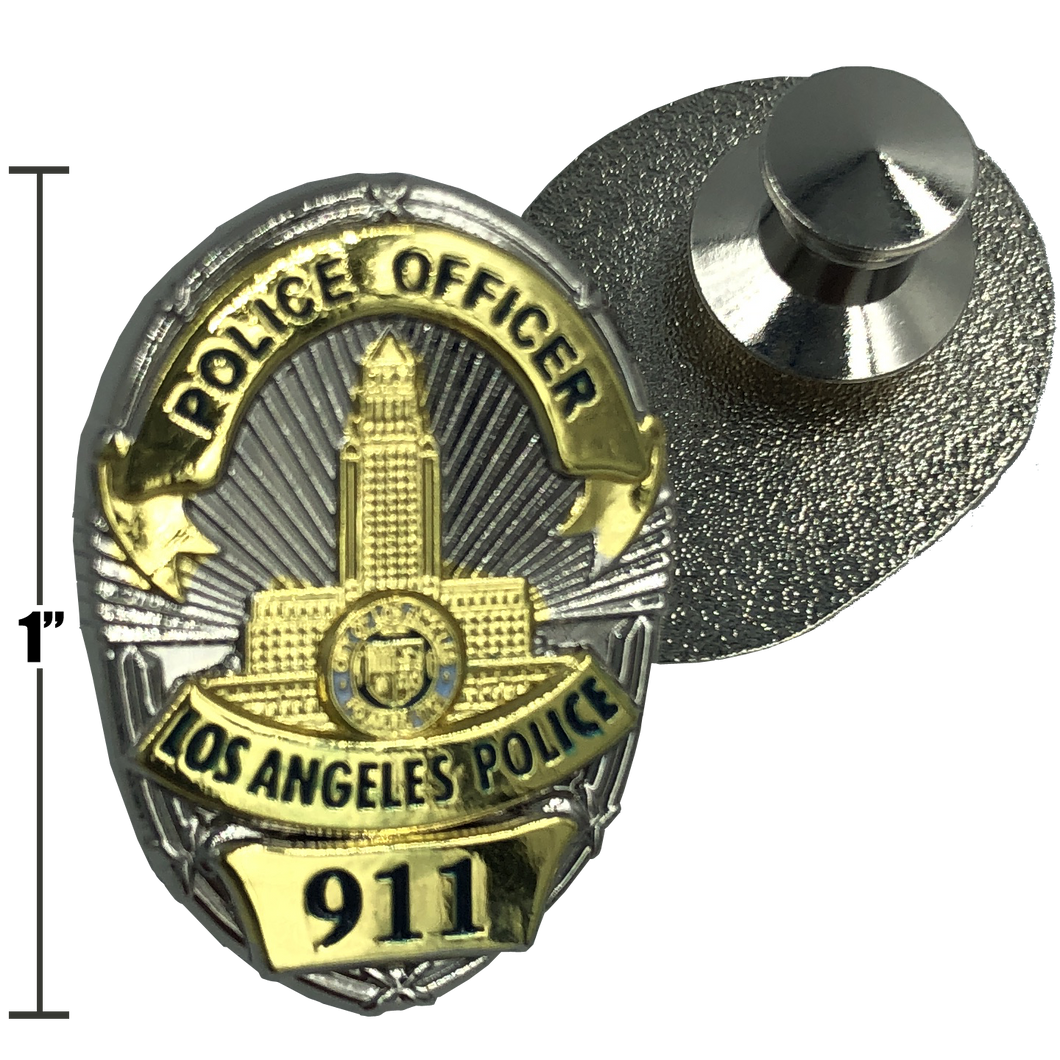 LAPD Officer Badge Pin double plated with deluxe spring loaded clasp HH-015 - www.ChallengeCoinCreations.com
