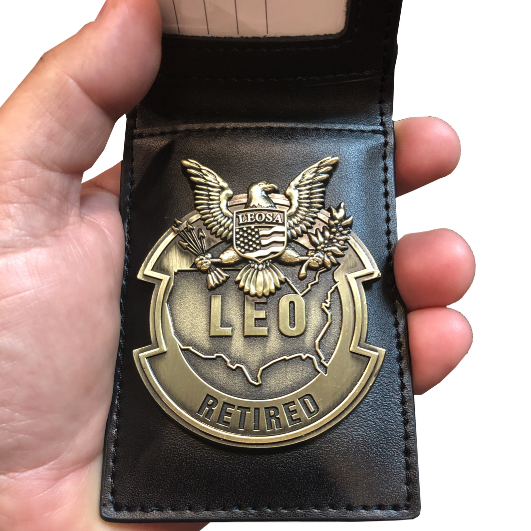 LEOSA Retired LEO Leather Badge Wallet BL3-009 - www.ChallengeCoinCreations.com