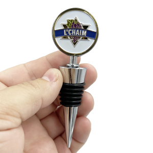 L'Chaim Wine Bottle Stopper Bottle gift present ornament Hanukkah Passover Bar Mitzvah Bat Mitzvah Jewish Israel Shabbot Shabbos Manischewitz BL1-13A - www.ChallengeCoinCreations.com